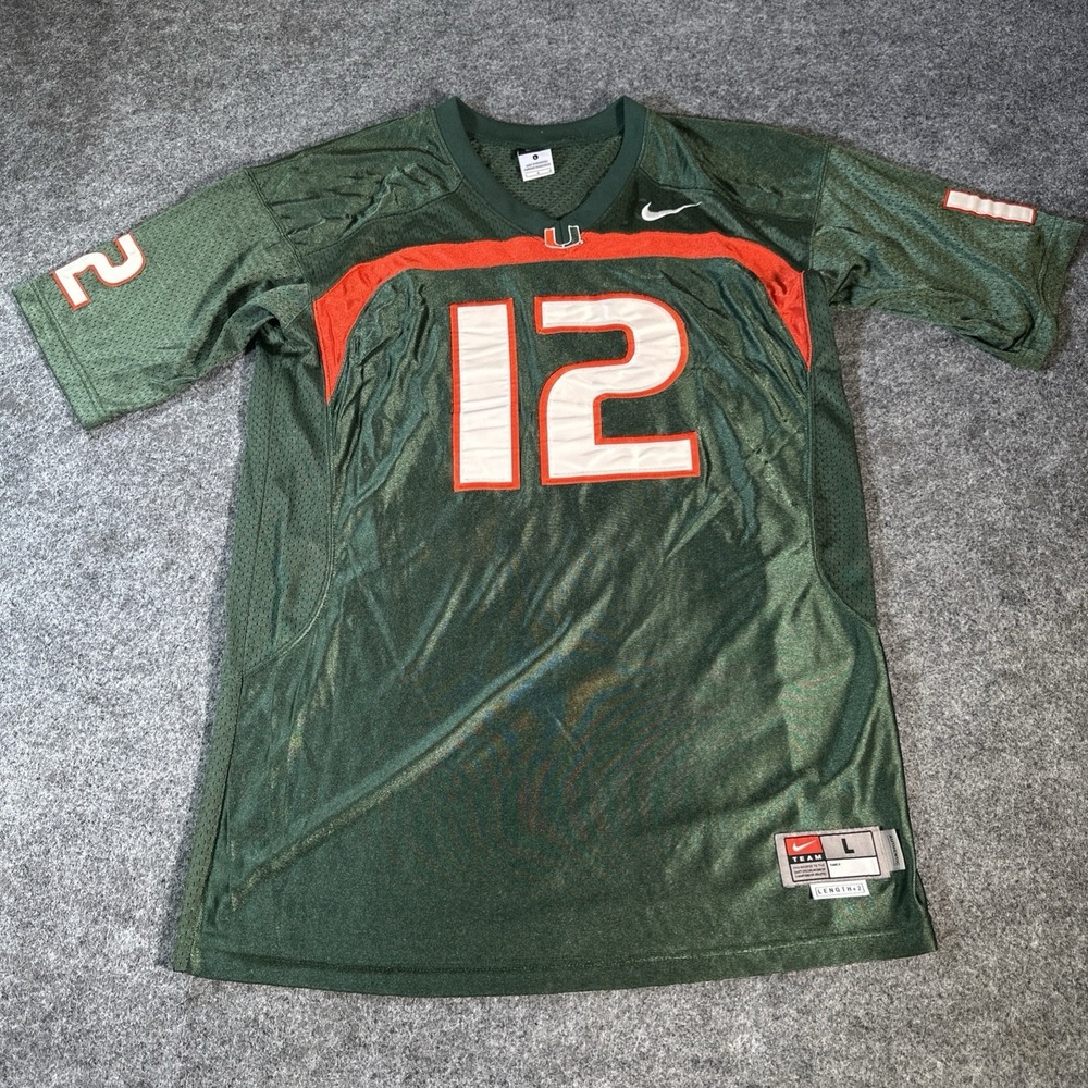 Nike University of MIAMI NCAA football jersey Green #12 Vintage Stitch